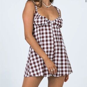 Princess Polly Brown and White Plaid Dress (Harlie Romper Brown)